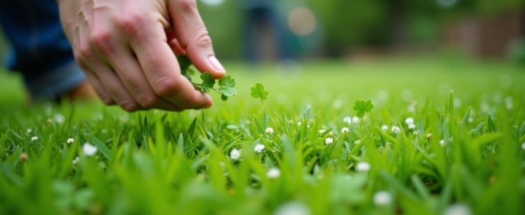 Gazon met microklaver en fijne mulchsnippers als voorbeeld van duurzaam gras onderhoud en waterbesparing.