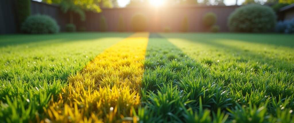 Vier seizoenen van gazononderhoud in één beeld: voorjaar herstel, zomer watermanagement, herfst wortelkracht en winter rust, als onderdeel van best practices per seizoen.